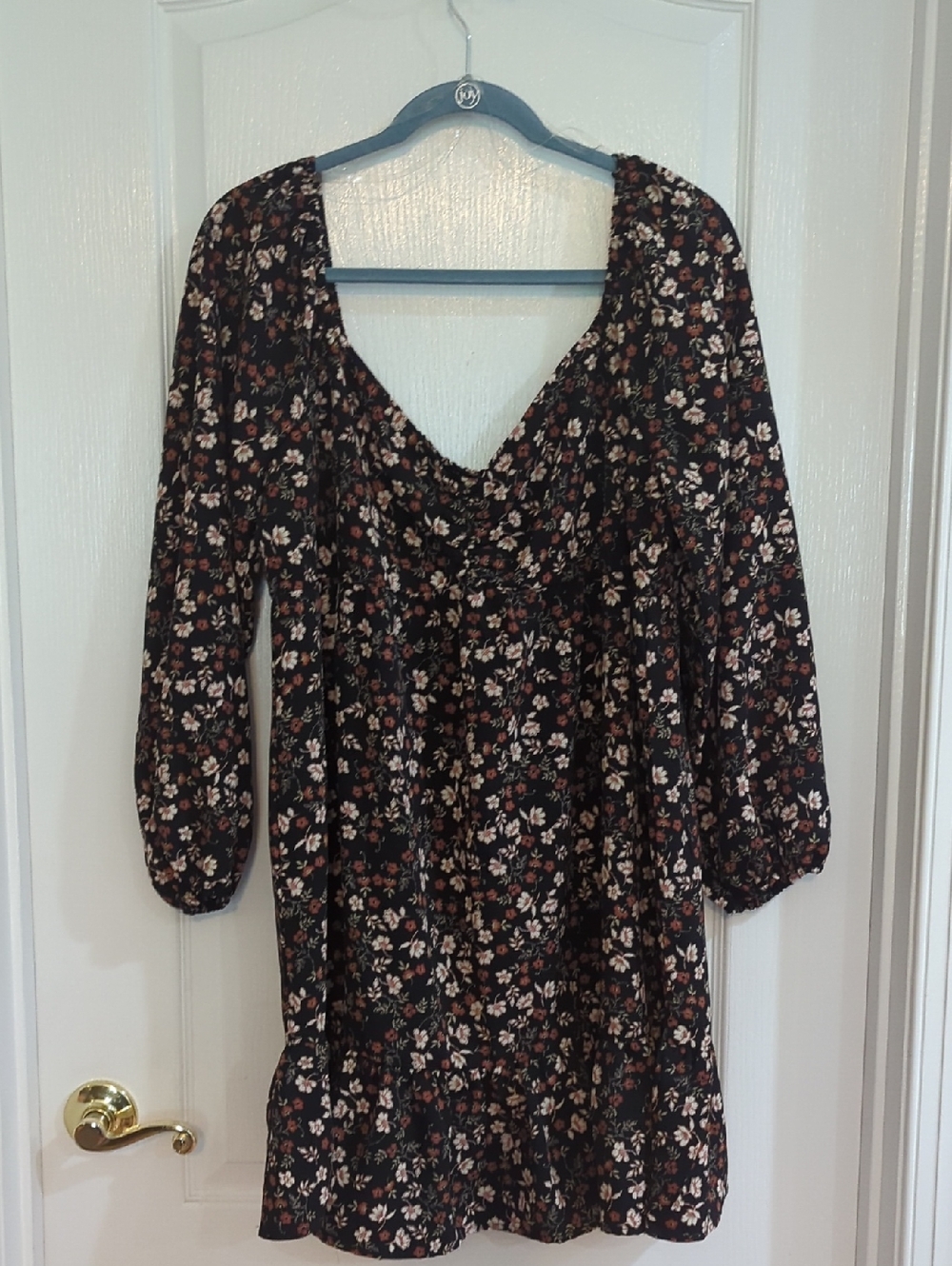 NWT Lily Rose Black Floral V-Neck Long Sleeve Dress 2x